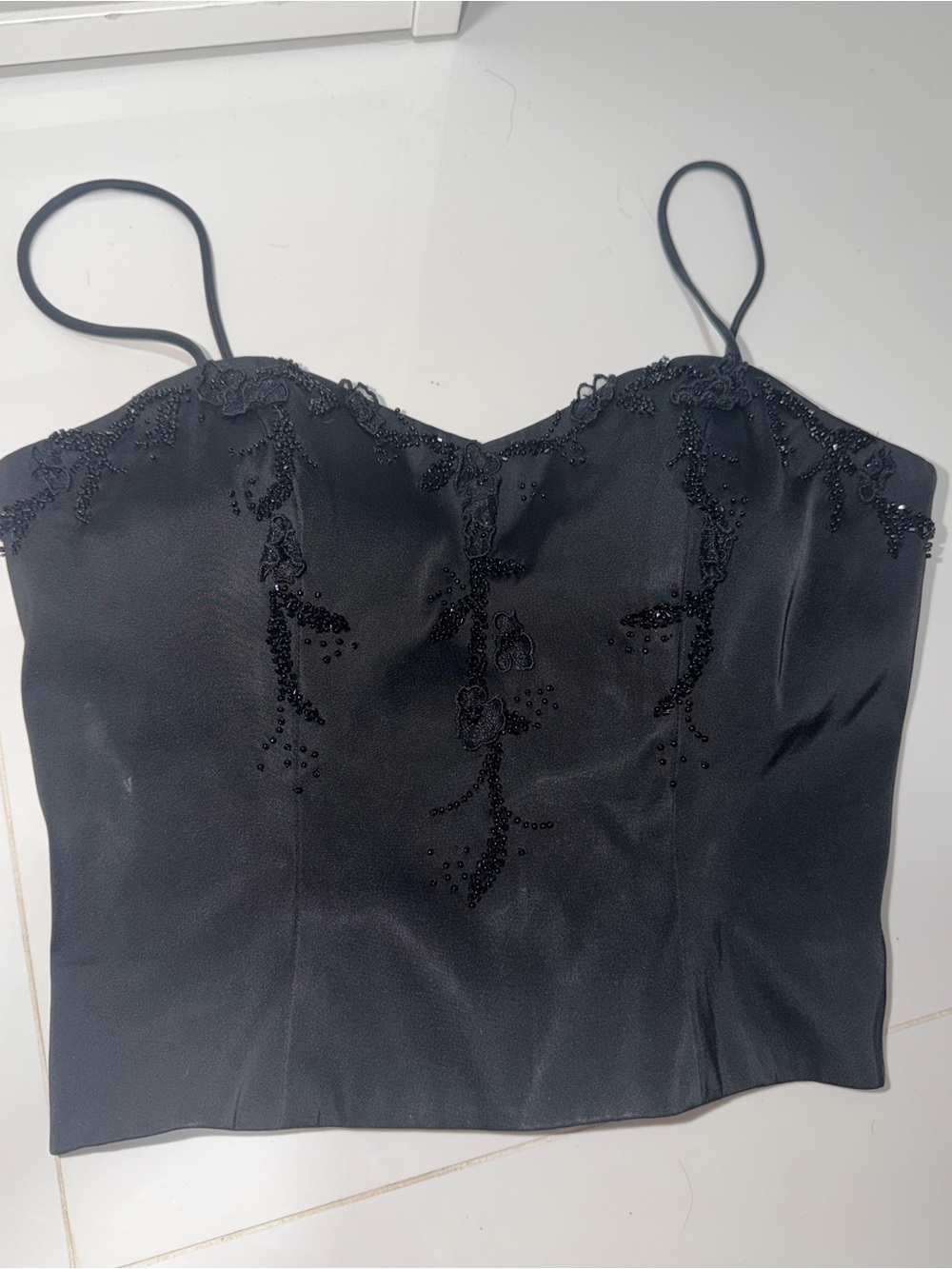 Morrell Maxie Black Beaded Spaghetti Strap Bustier
